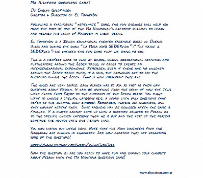 Ma Nishtana questions game by El Toratrón