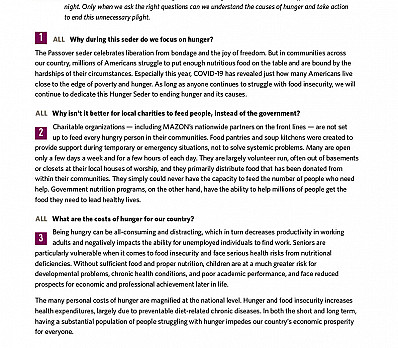 Why during this seder do we focus on hunger?