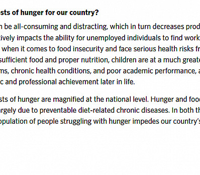 What are the costs of hunger for our country?