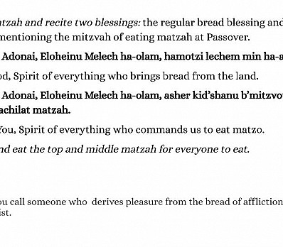 The Blessing Over The Meal And Matzah