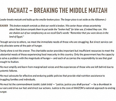Yachatz Mazon Hunger Seder