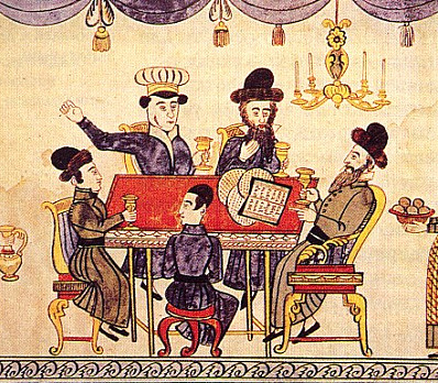Jews Celebrating Passover. Lubok, XIXth century.